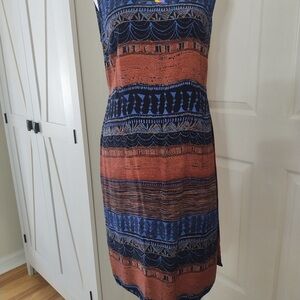 R&K Blue and Orange Sleeveless Sheath Dress Sz 10P